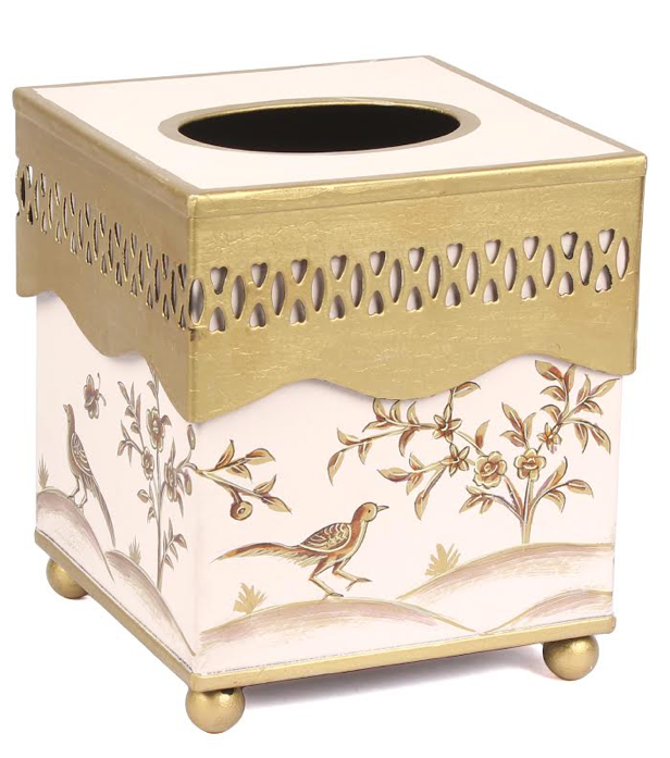 Pale Pink & Gold Pierced Tissue Holder