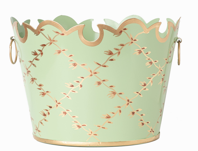 Pale Green Trellis Scalloped Planter