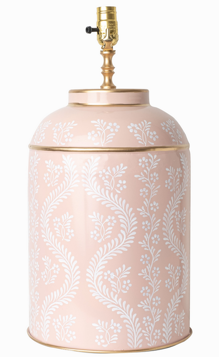 Exquisite trellis pale pink tole lamp