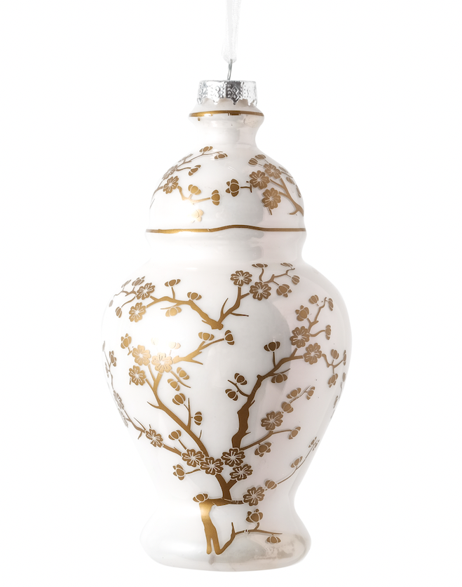 Gold & White Cherry Blossom Ginger Jar Ornament