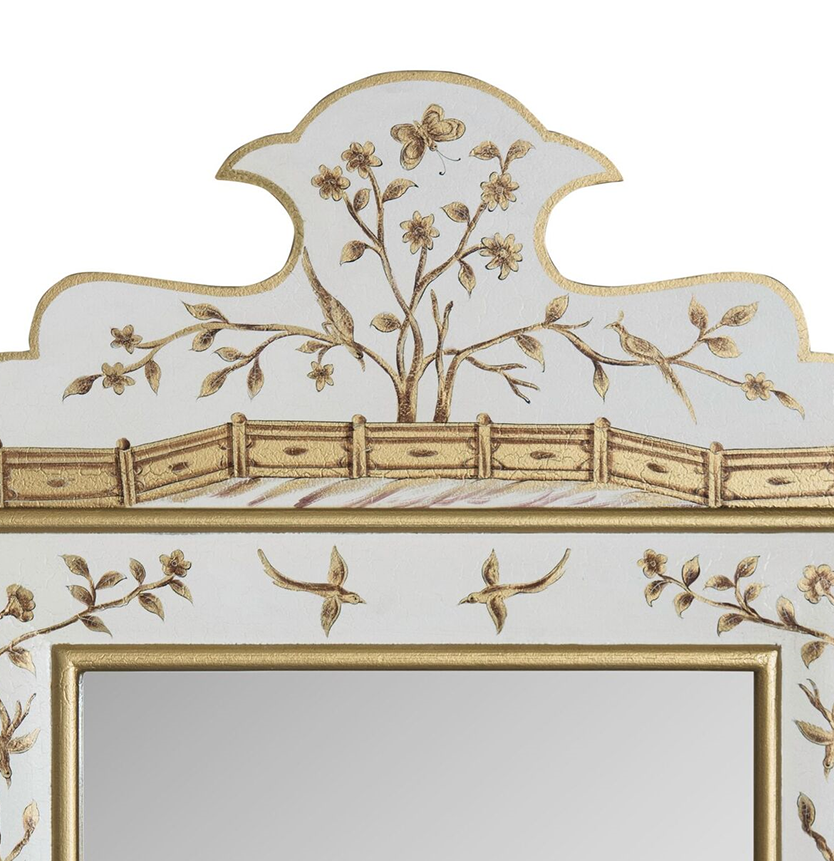 Ivory and Gold Wide Floral Mirror