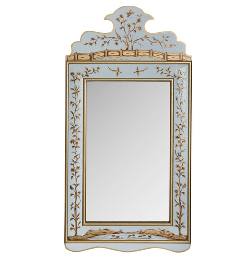 Pale Blue and Gold Wide Floral Mirror