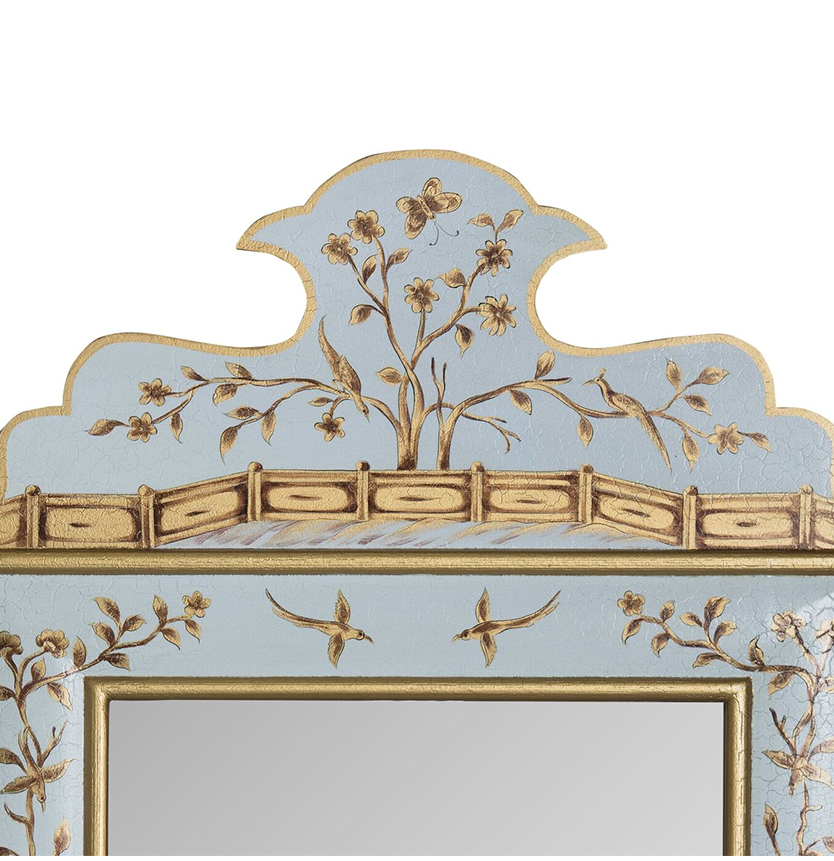 Pale Blue and Gold Wide Floral Mirror