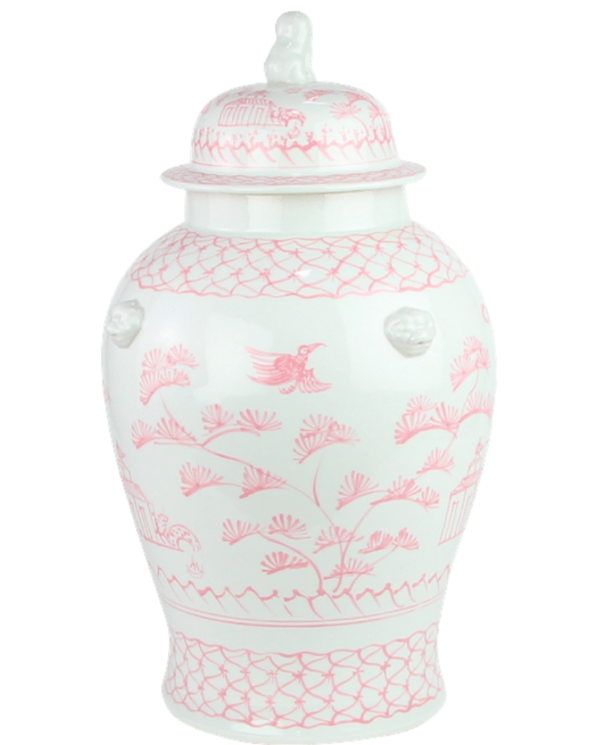 Large Pink Village Scene Jar