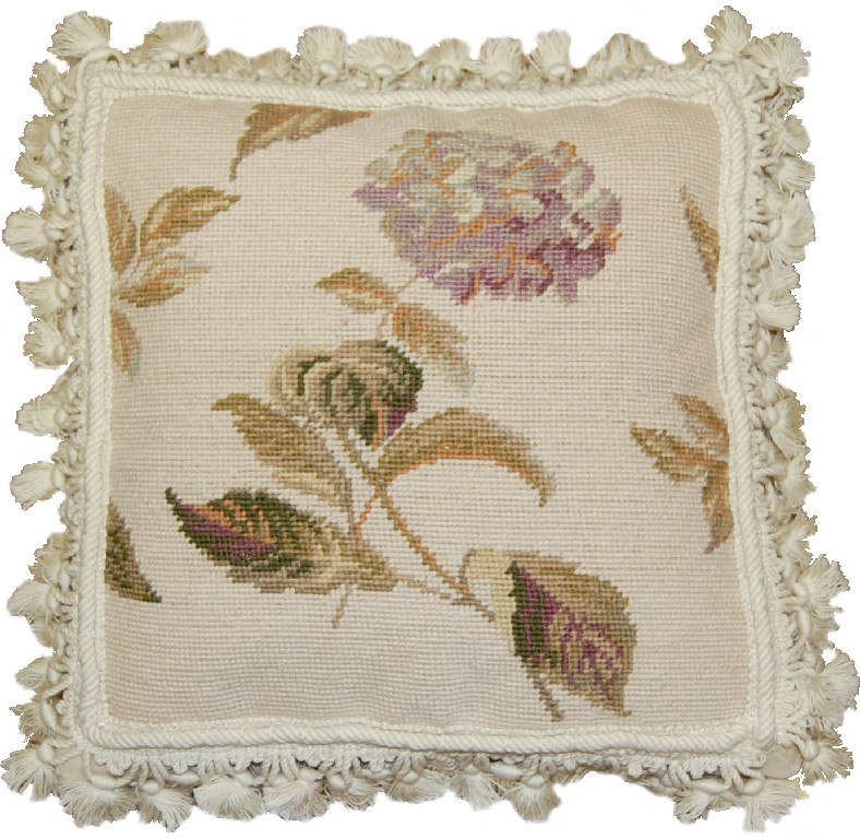 Gorgeous lavender hydrangea/floral needlepoint pillow