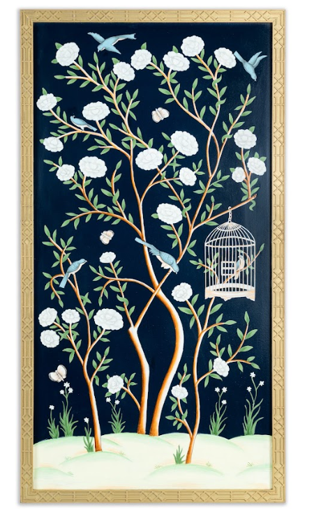 NAVY AND MULTI COLOR Bird Cage CHINOSERIE MURAL