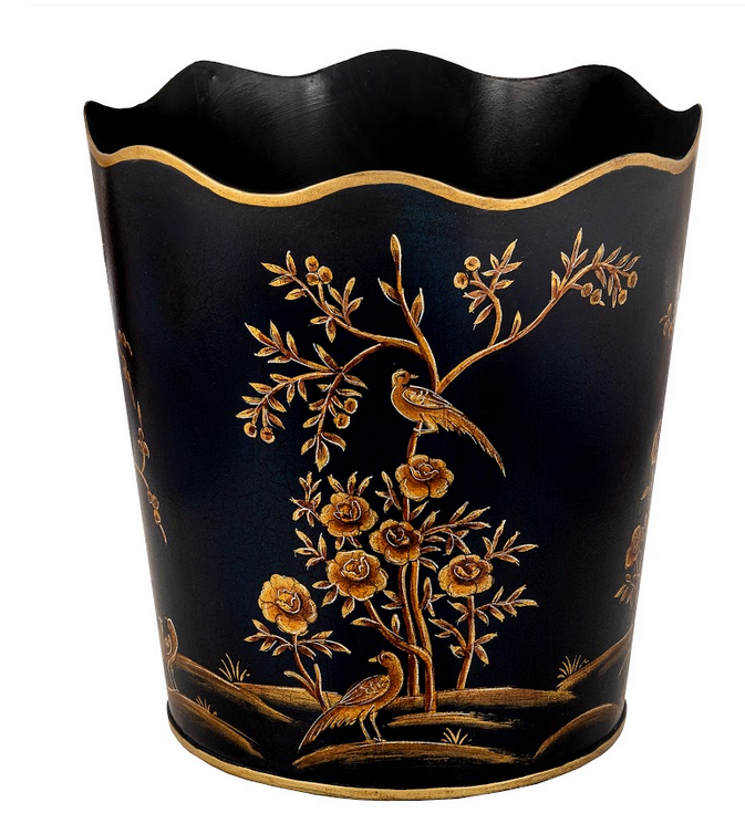 Black & Gold Scalloped Wastepaper Basket