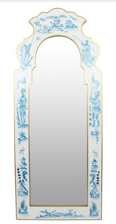 Ivory Blue and Gold Narrow Figurine Mirror