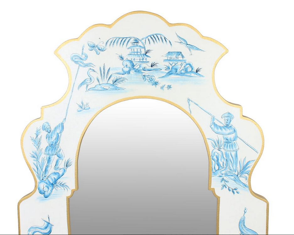 Ivory Blue and Gold Narrow Figurine Mirror