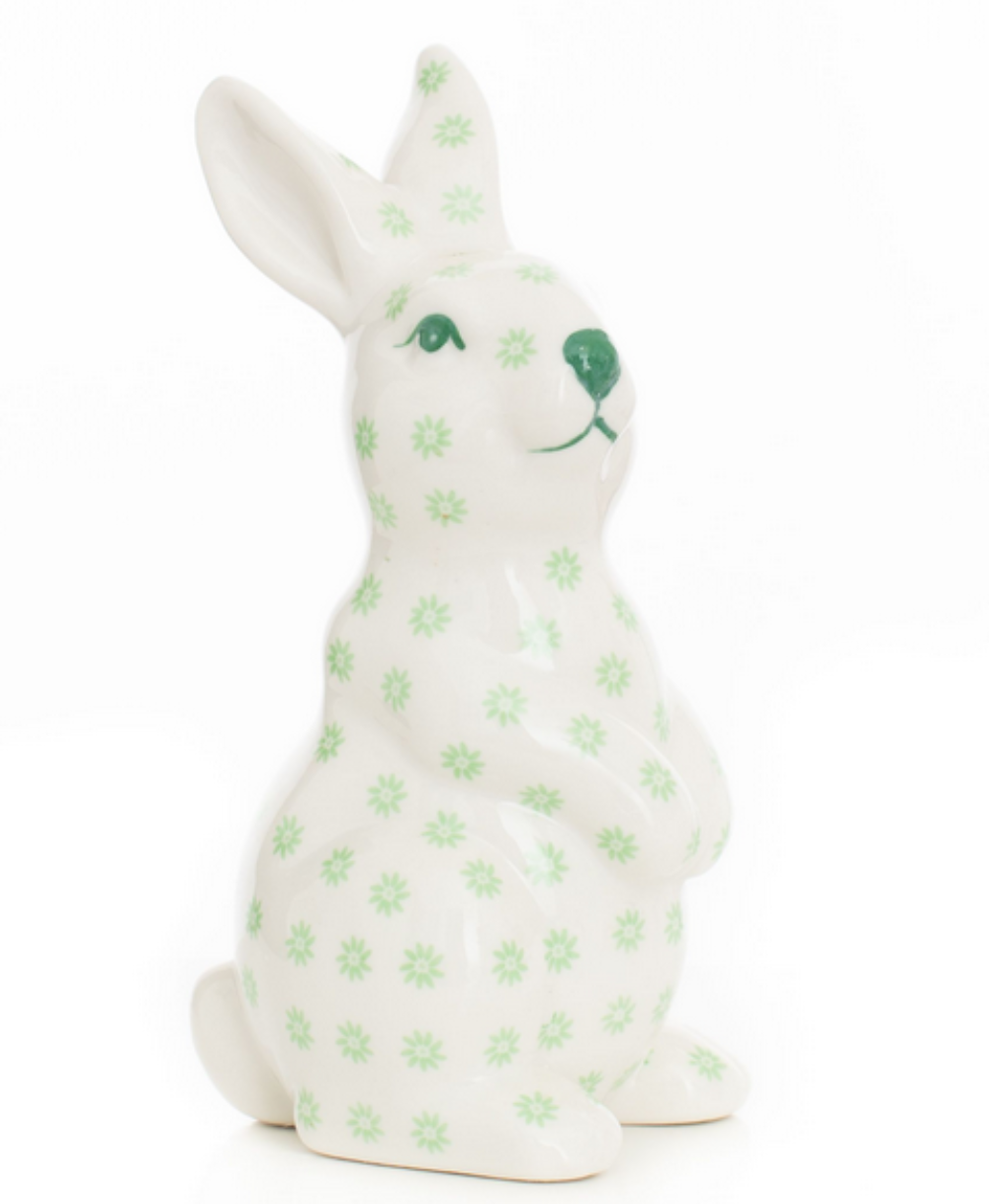 Small Green and White Floral Standing Bunny
