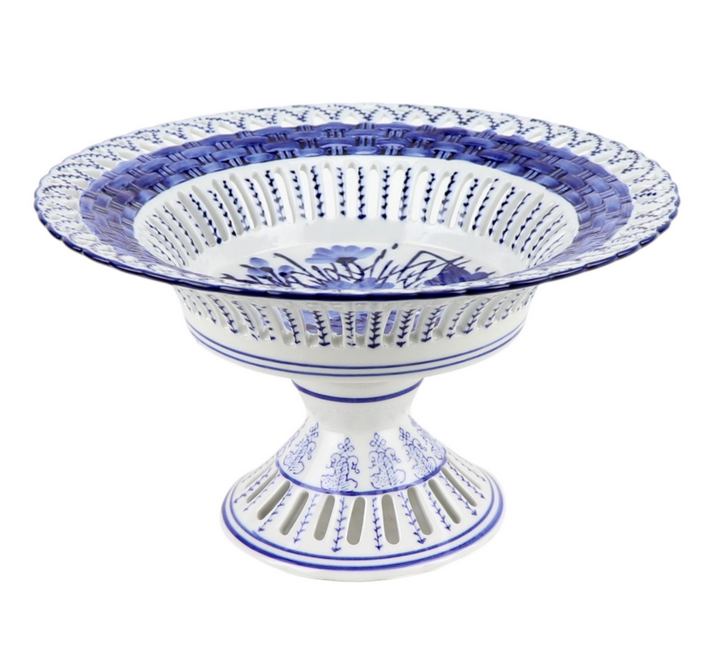 Blue and White Pierced Pedestal Bowl