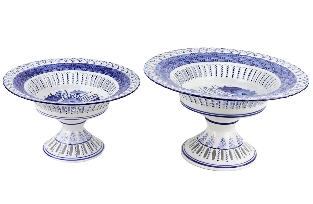 Blue and White Pierced Pedestal Bowl