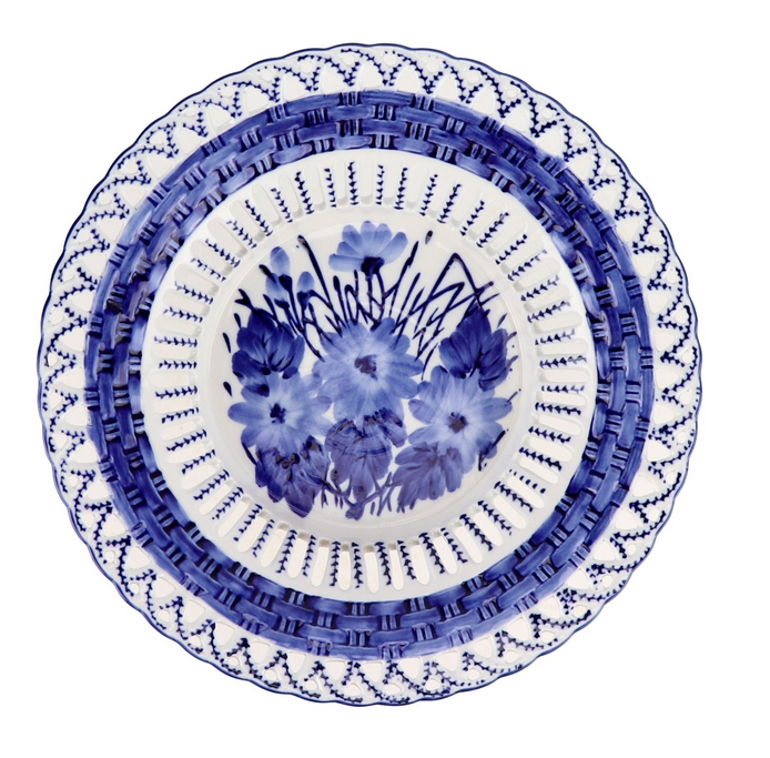 Blue and White Pierced Pedestal Bowl