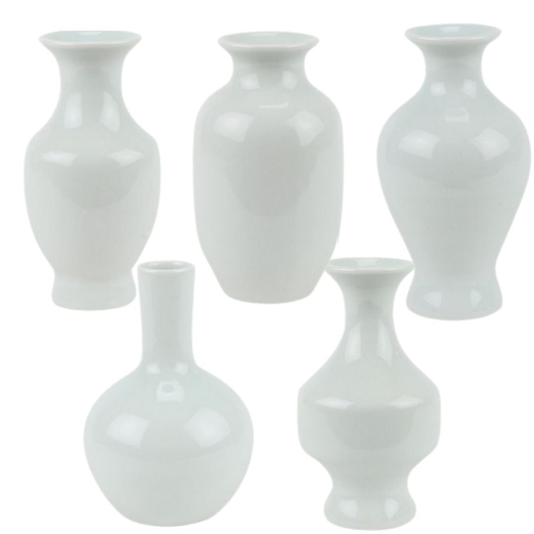 Set of 5 White Bud Vases