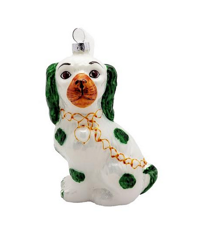 Green & White Staffordshire Dog Ornament