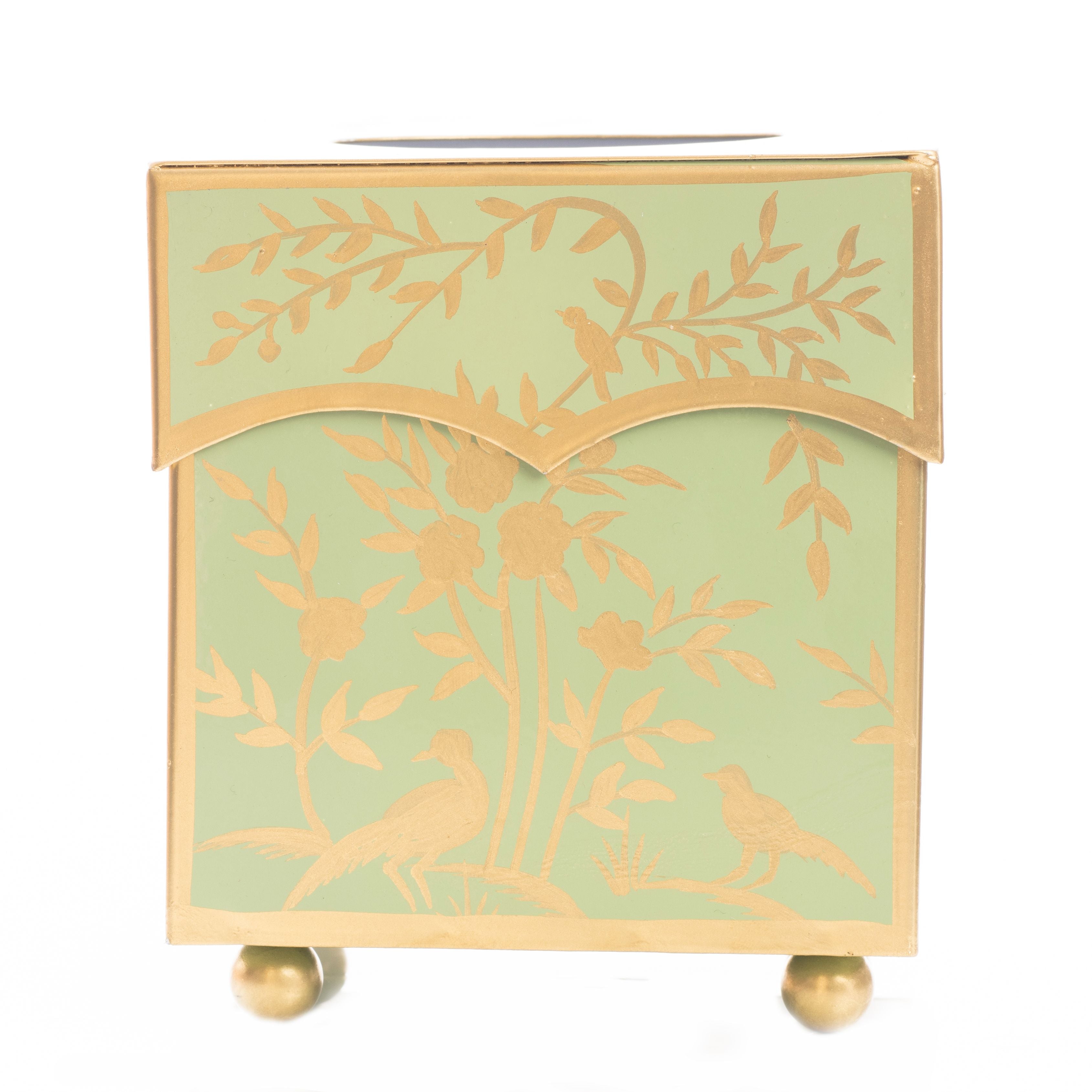 Spring Green & Gold Chinoiserie Tissue Holder