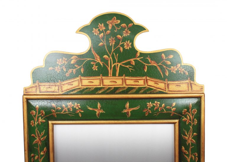 Moss Green and Gold Wide Floral Mirror