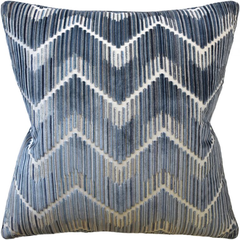 Chevron Velvet Steele Blue Pillow