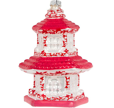 Red & White Pagoda I Ornament