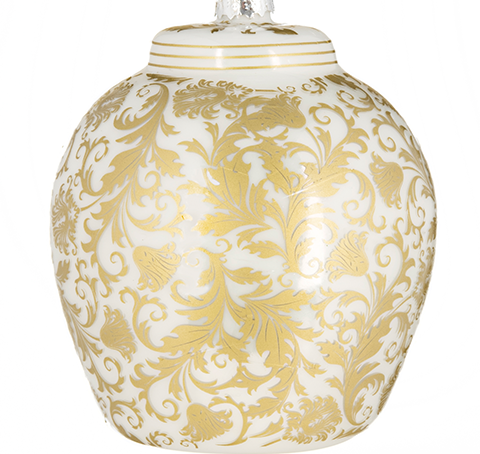 Large Floral Flat Top Ginger Jar - Gold