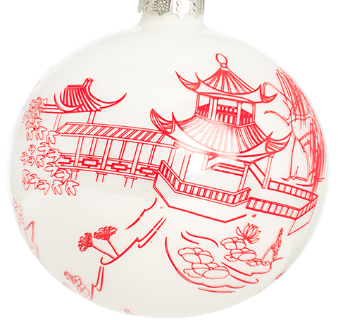 Red Village Scene Ornament