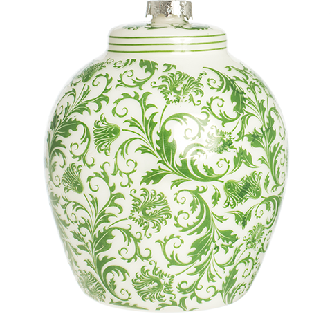 Green Floral Flat Top Ginger Jar Ornament - Large