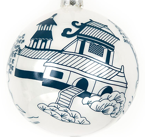 Navy Pagoda Scene Ornament