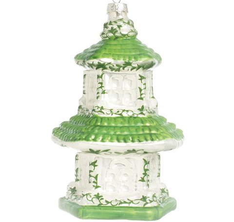 Green & White Pagoda I Ornament