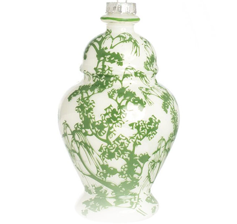 Green & White Village Scene Ginger Jar Ornament