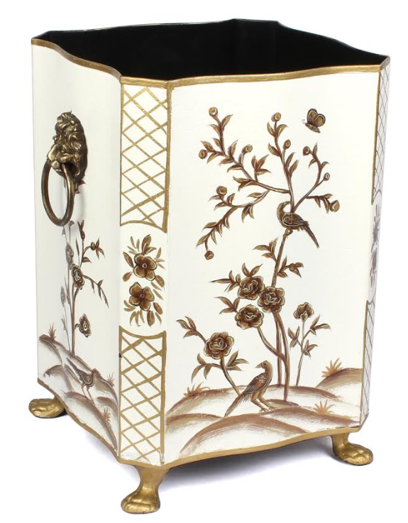 Ivory & GOLD SQUARE FOOTED WASTEPAPER BASKET