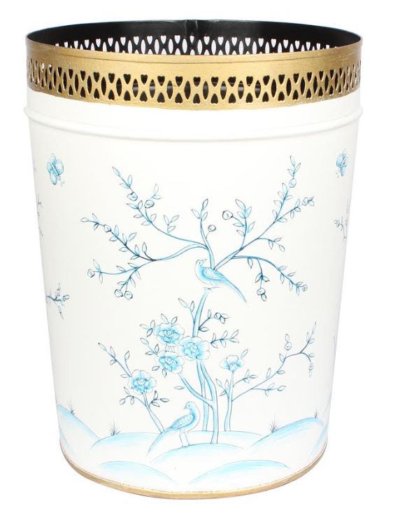 Ivory & Blue Round PIERCED WASTEPAPER BASKET