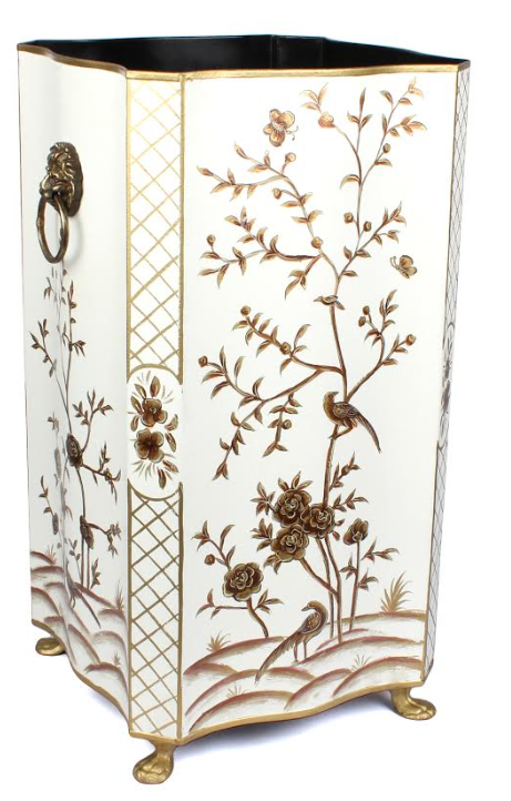 IVORY & GOLD SQUARE CHINOISERIE UMBRELLA STAND