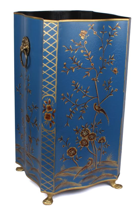 Navy & Gold Square Chinoiserie Umbrella Stand