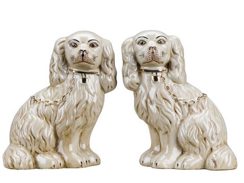 Antiqued Ivory Staffordshire Dogs