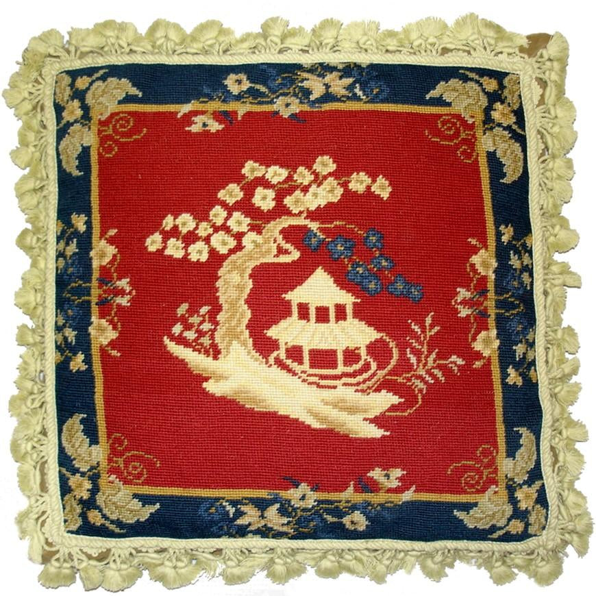 Fabulous navy/red pagoda chinoiserie pillow