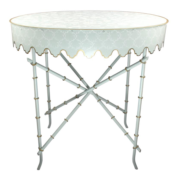 Pale Green & White Trellis Scalloped Table