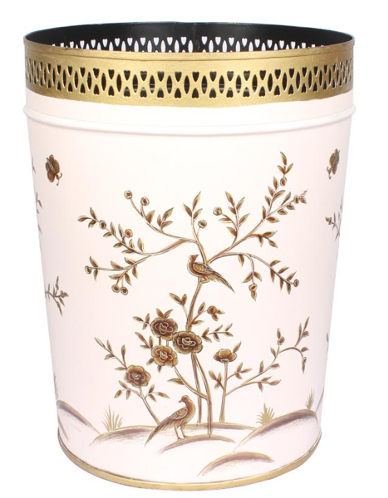 Pale Pink & Gold Pierced Wastepaper Basket