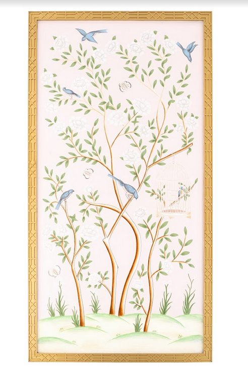 Pale Pink AND MULTI COLOR Bird Cage CHINOSERIE MURAL