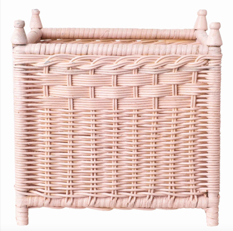 Square Pink Wicker Box Planter