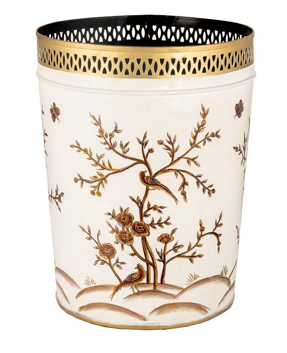 Ivory & Gold Pierced Round Wastepaper Basket