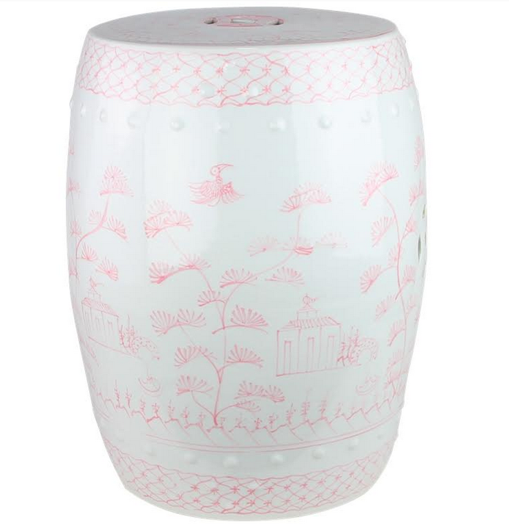 SOFT PINK VILLAGE SCENE GARDEN SEAT