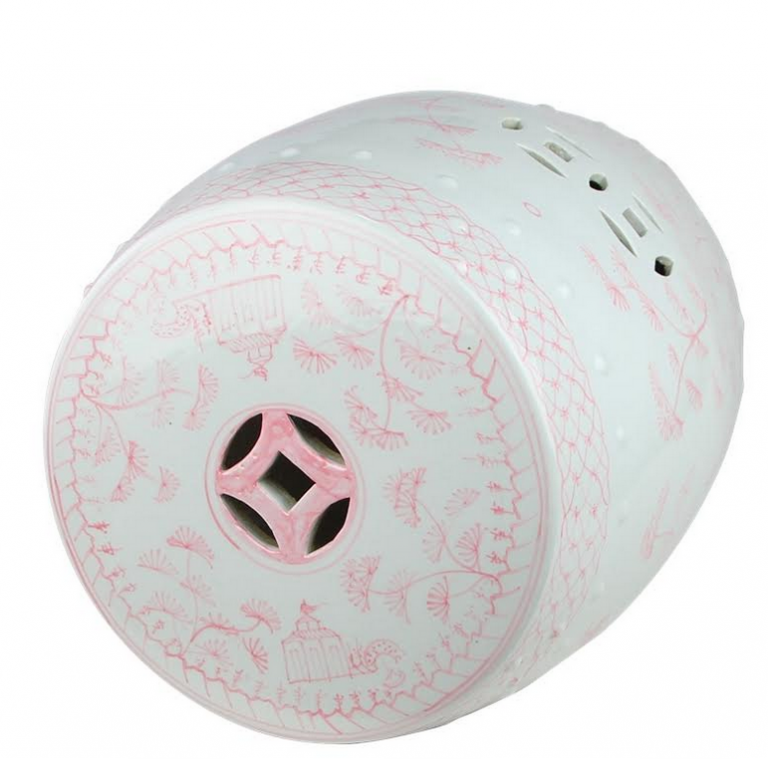 SOFT PINK VILLAGE SCENE GARDEN SEAT