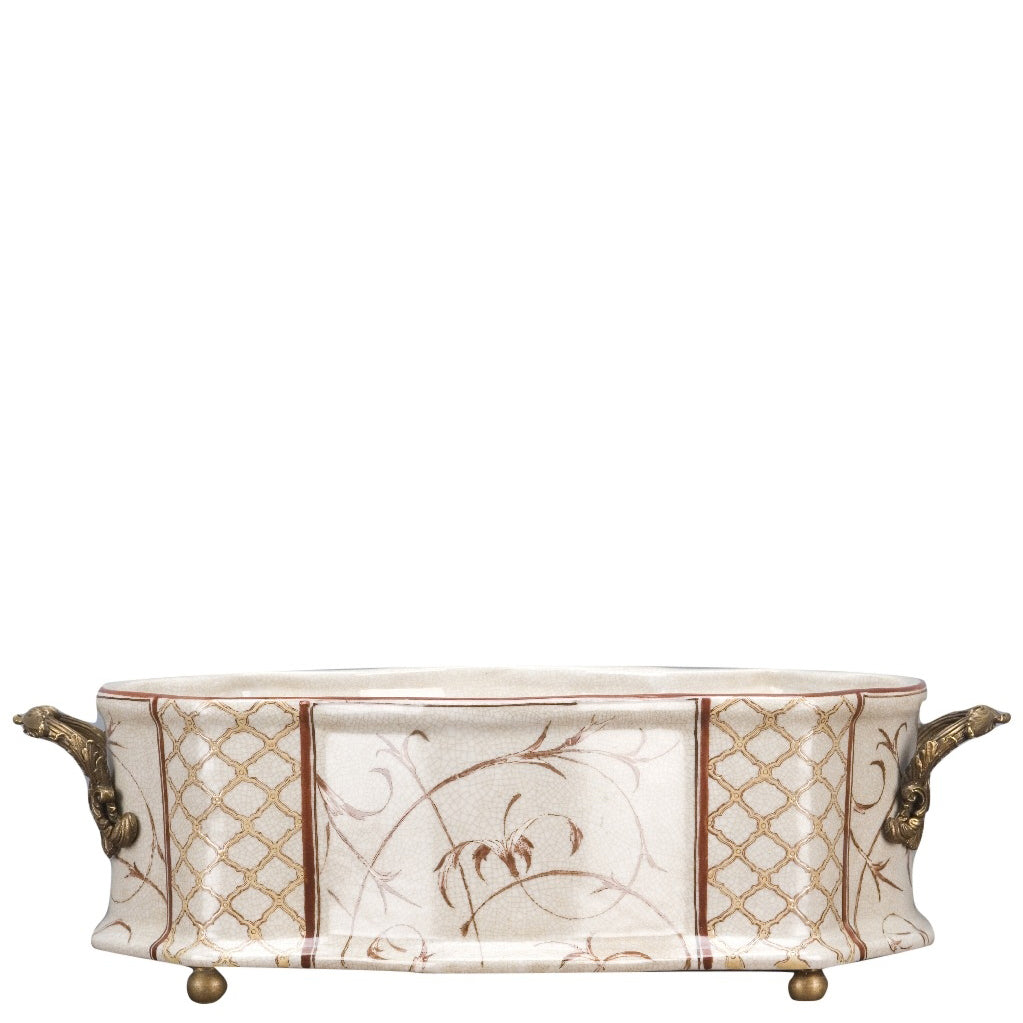 Ivory and Tan Lattice Ormolu Planter