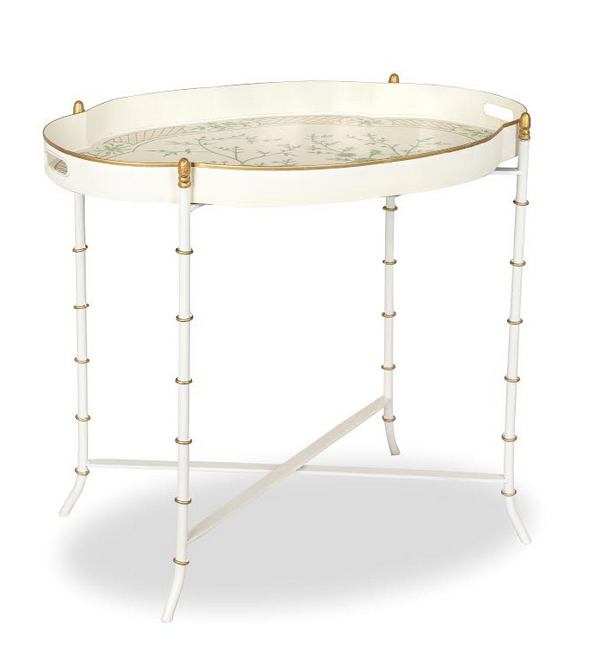 Ivory & Green Scalloped Tray Table