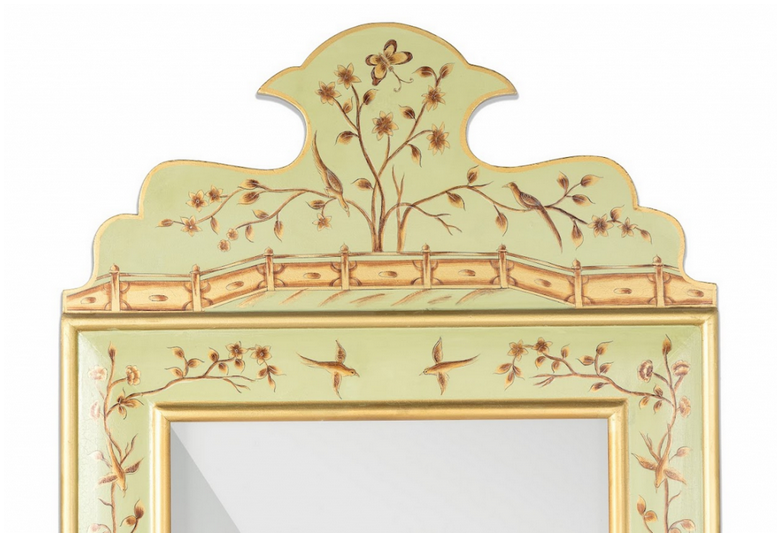 Celadon and Gold Wide Floral Mirror