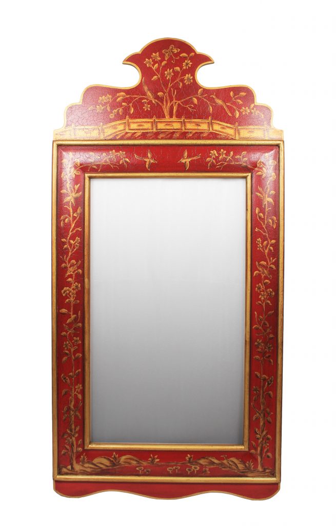 Red and Gold Wide Floral Mirror