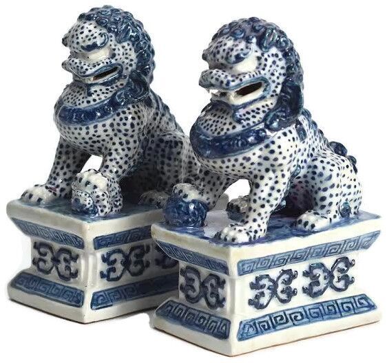 Mini Blue and White Foo Dogs