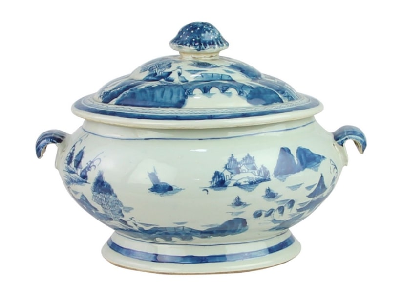 Fabulous two piece covered large porcelain tureen