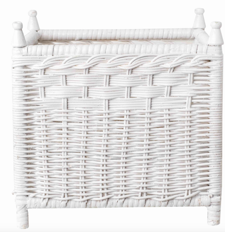 Square White Wicker Box Planter