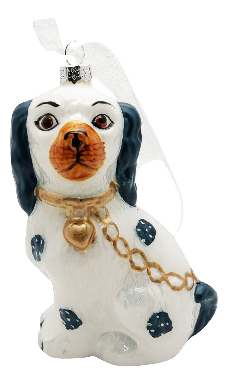 Blue & White Staffordshire Dog Ornament